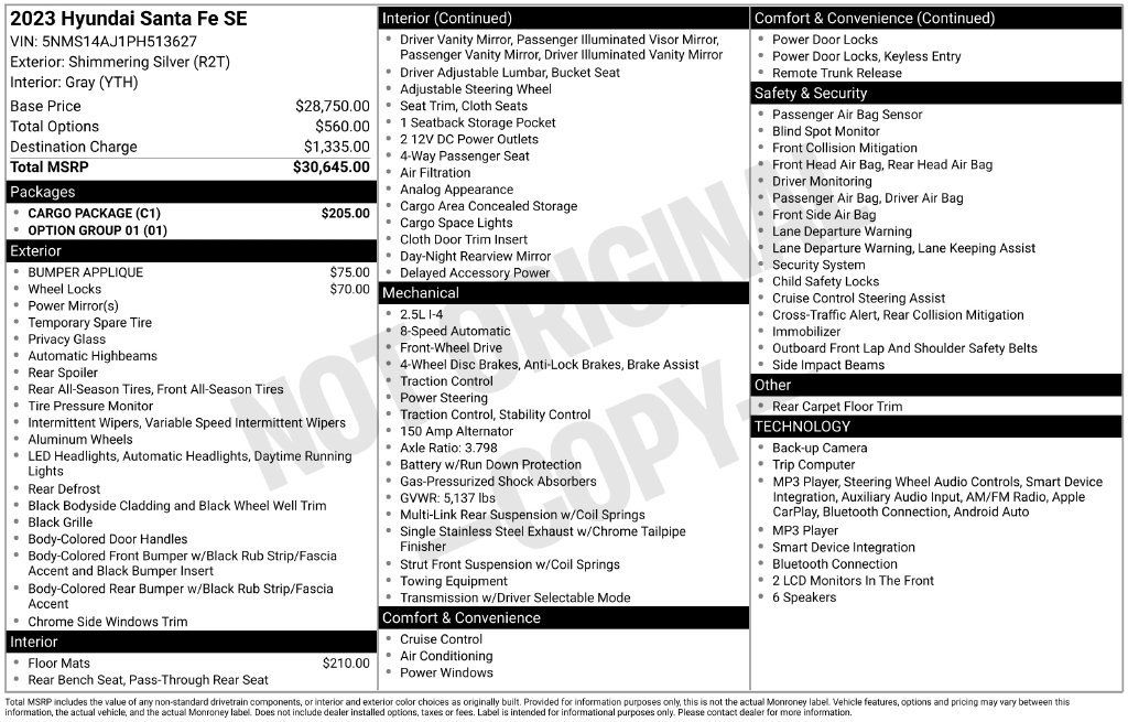 Certified 2023 Hyundai Santa Fe SE w/ Cargo Package FWD image 27