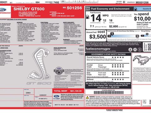 Used 2021 Ford Mustang Shelby GT500 w/ Technology Package RWD image 5