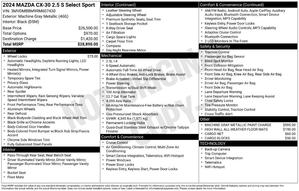 Used 2024 MAZDA CX-30 AWD 2.5 S w/ Select Sport Pkg image 3