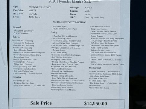 Used 2020 Hyundai Elantra SEL w/ Cargo Package (C1) FWD image 8