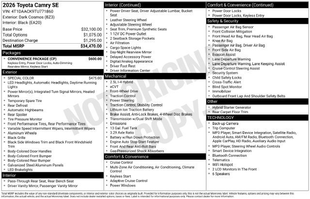 Used 2026 Toyota Camry SE w/ Convenience Package FWD image 7