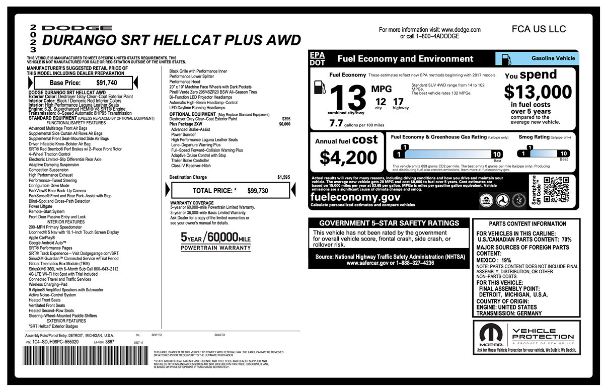 Used 2023 Dodge Durango SRT Hellcat AWD/4WD image 2