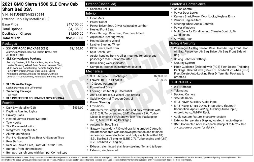 Used 2021 GMC Sierra 1500 SLE w/ X31 Off-Road Package AWD/4WD image 18