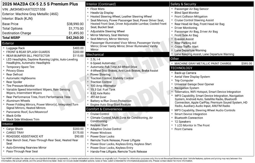 New 2026 MAZDA CX-5 2.5 S w/ Premium Plus Package AWD/4WD image 3