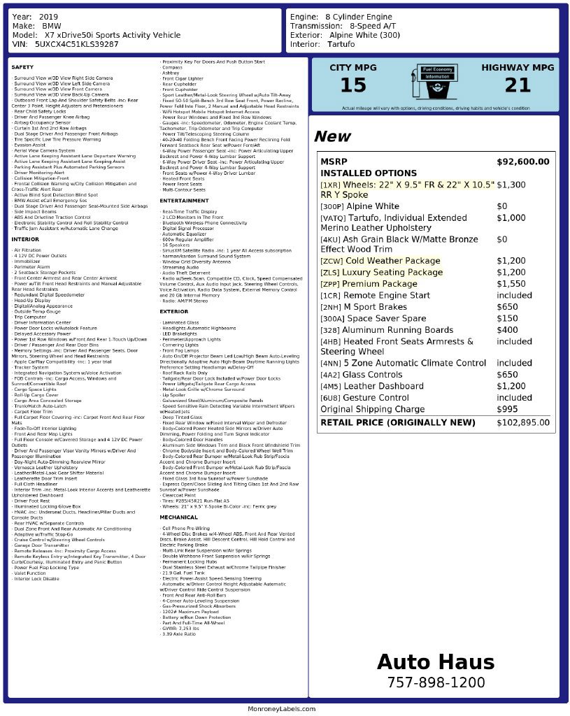 Used 2019 BMW X7 xDrive50i w/ Premium Package AWD/4WD image 3