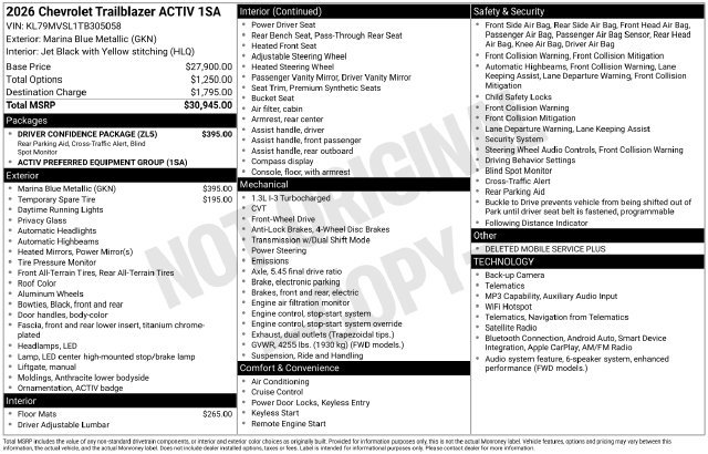 New 2026 Chevrolet TrailBlazer ACTIV w/ Driver Confidence Package FWD image 4
