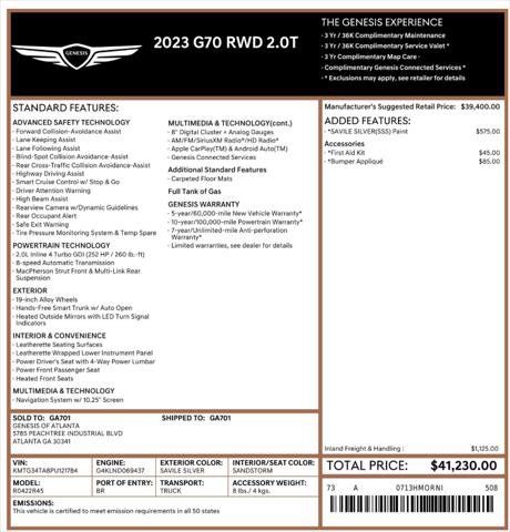 Used 2023 Genesis G70 2.0T RWD image 4