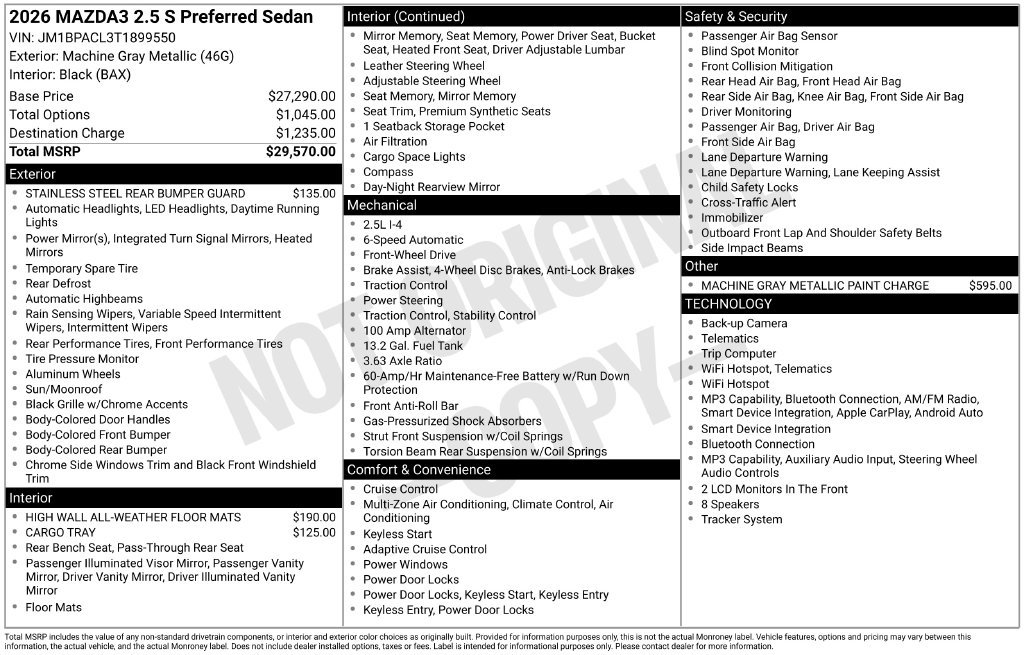 New 2026 MAZDA MAZDA3 2.5 S Sedan w/ Preferred Pkg FWD image 22