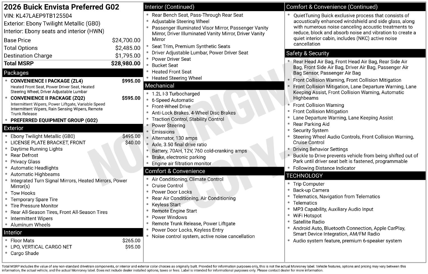 New 2026 Buick Envista Preferred w/ Convenience I Package FWD image 15
