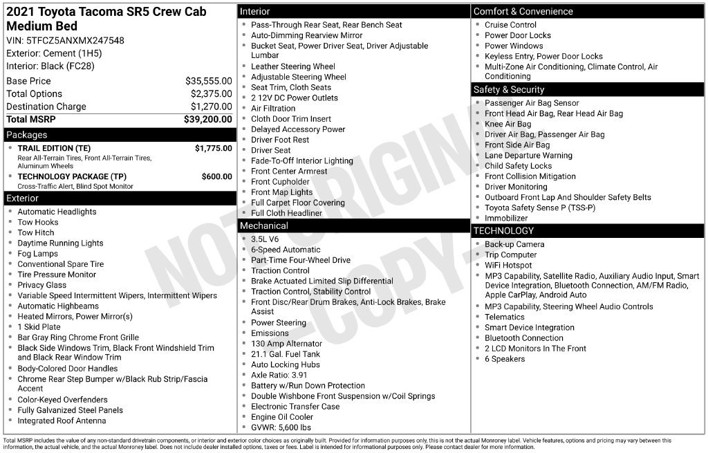 Used 2021 Toyota Tacoma SR5 w/ Trail Edition AWD/4WD image 2