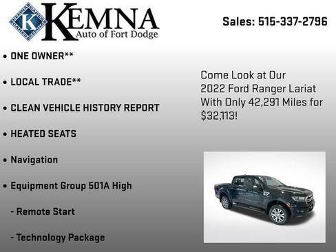 Used 2022 Ford Ranger Lariat w/ Equipment Group 501A High image 7