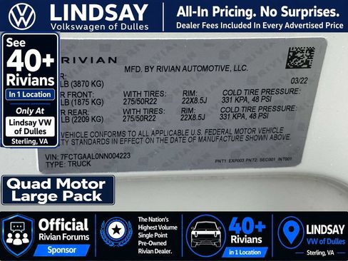 Used 2022 Rivian R1T Launch Edition AWD/4WD image 30