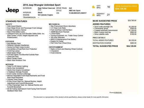 Used 2015 Jeep Wrangler Unlimited Sport w/ Quick Order Package 24S image 32