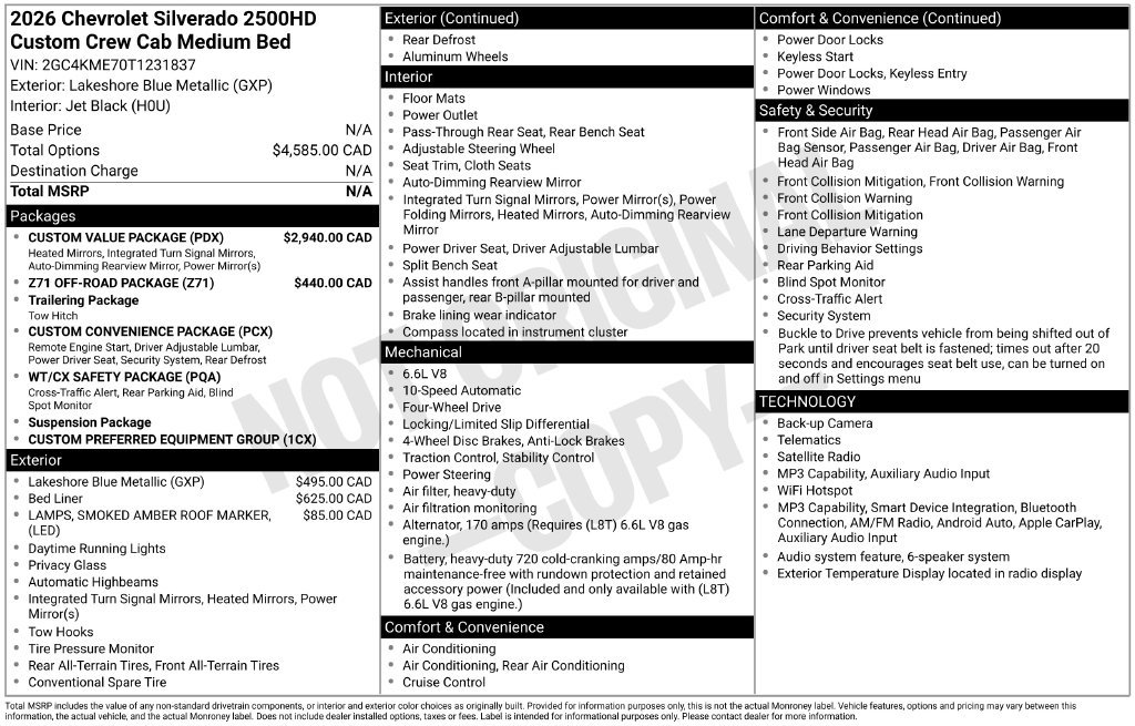 New 2026 Chevrolet Silverado 2500 Custom w/ Custom Value Package AWD/4WD image 27