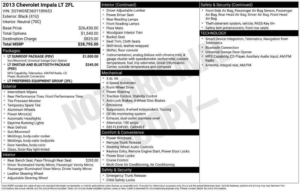 Used 2013 Chevrolet Impala LT w/ LT Sunroof Package FWD image 2