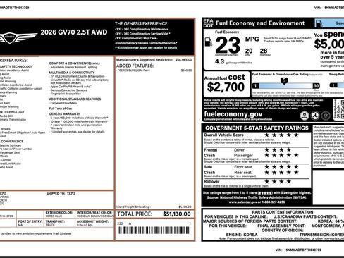 Certified 2026 Genesis GV70 2.5T AWD/4WD image 3
