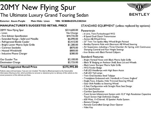 Used 2020 Bentley Flying Spur W12 w/ First Edition Specification image 9