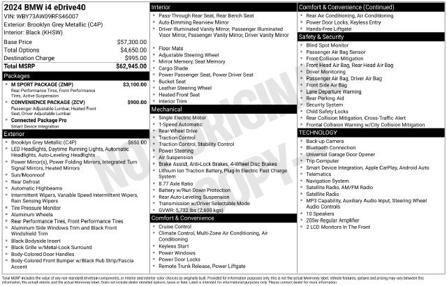 Used 2024 BMW i4 eDrive40 w/ M Sport Package RWD image 3