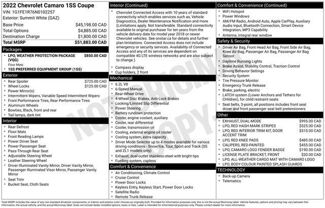 Used 2022 Chevrolet Camaro SS RWD image 23