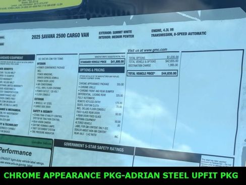 New 2025 GMC Savana 2500 Work Van w/ Chrome Appearance Package image 17