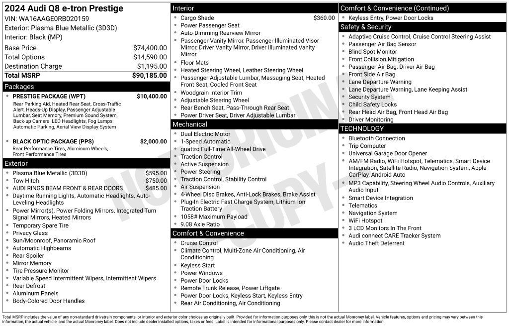 Used 2024 Audi Q8 e-tron Prestige w/ Prestige Package AWD/4WD image 7