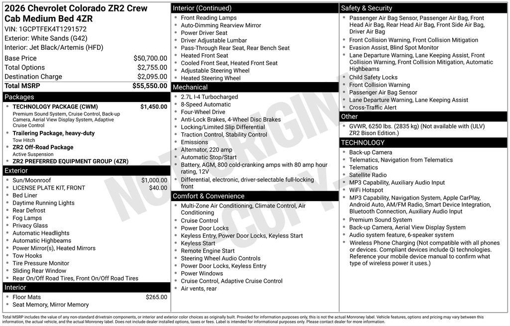 New 2026 Chevrolet Colorado ZR2 w/ Technology Package AWD/4WD image 4