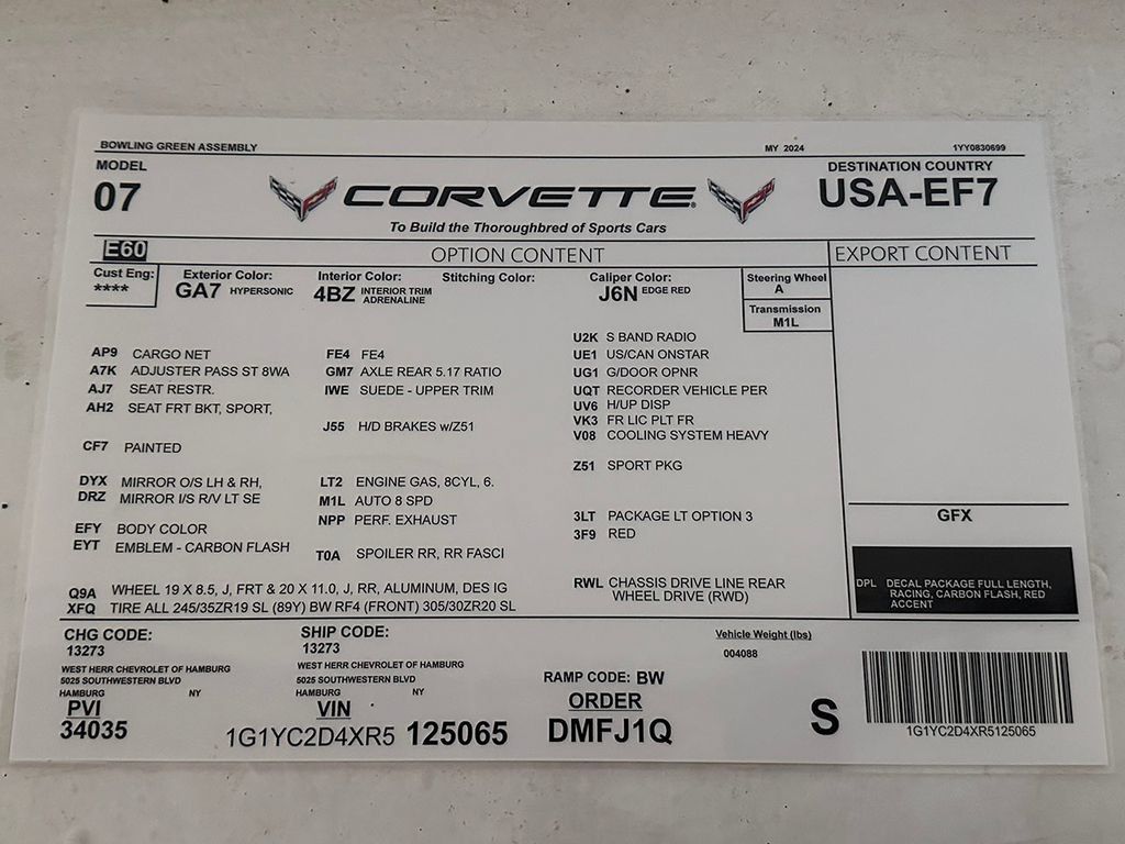 Used 2024 Chevrolet Corvette Stingray Premium Cpe w/ Z51 Performance Package RWD image 43