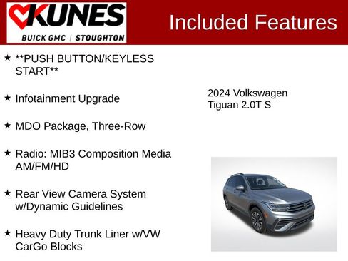 Used 2024 Volkswagen Tiguan S w/ MDO Package, Three-Row FWD image 3