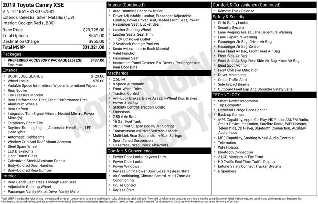 Certified 2019 Toyota Camry XSE FWD image 34