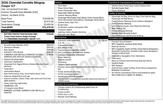 Certified 2026 Chevrolet Corvette Stingray Coupe w/ Battery Protection Package RWD image 4