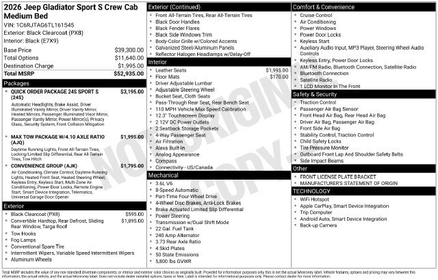 New 2026 Jeep Gladiator Sport AWD/4WD image 37