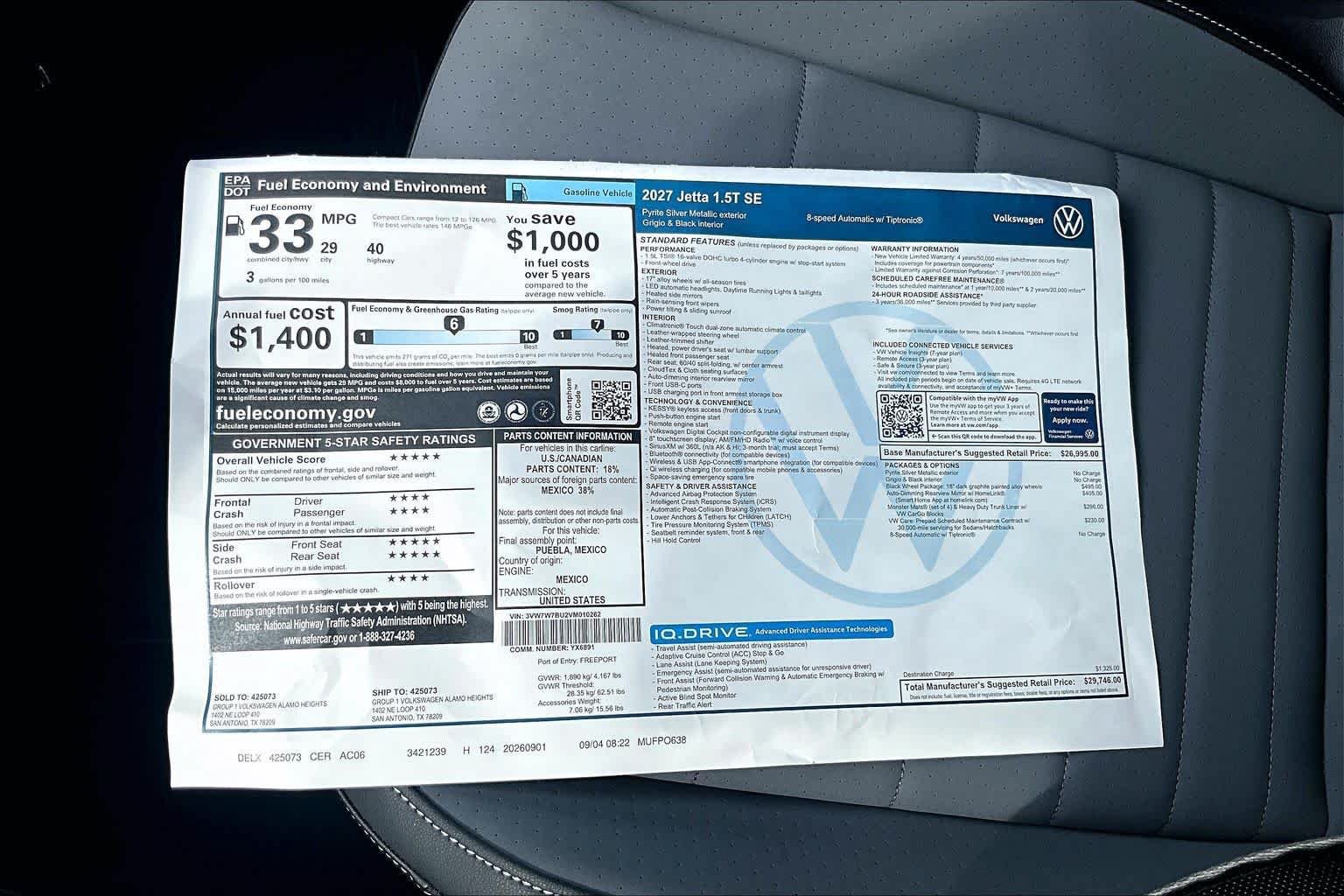New 2027 Volkswagen Jetta SE FWD image 22