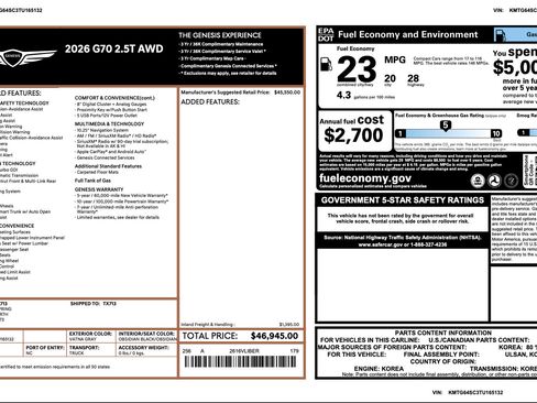 Certified 2026 Genesis G70 2.5T AWD/4WD image 3