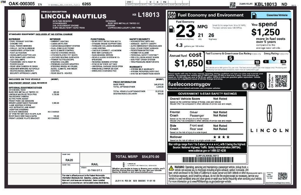 Used 2019 Lincoln Nautilus Reserve FWD image 1