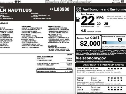 Used 2023 Lincoln Nautilus Reserve w/ Equipment Group 201A image 2