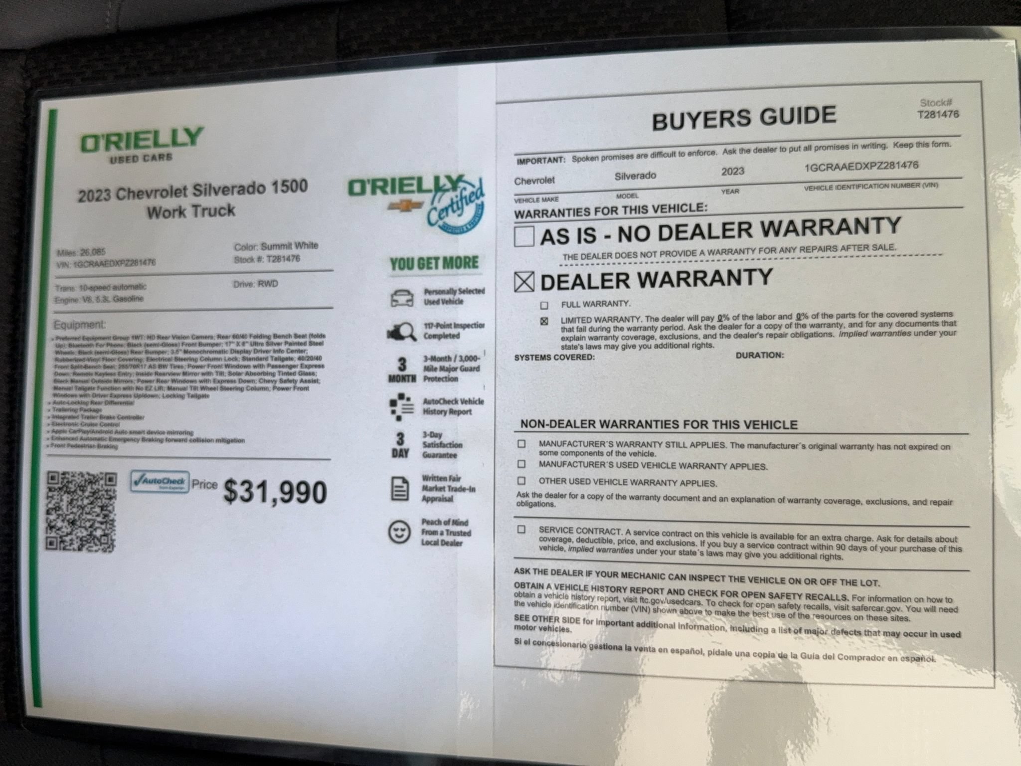 Used 2023 Chevrolet Silverado 1500 W/T w/ Trailering Package RWD image 32