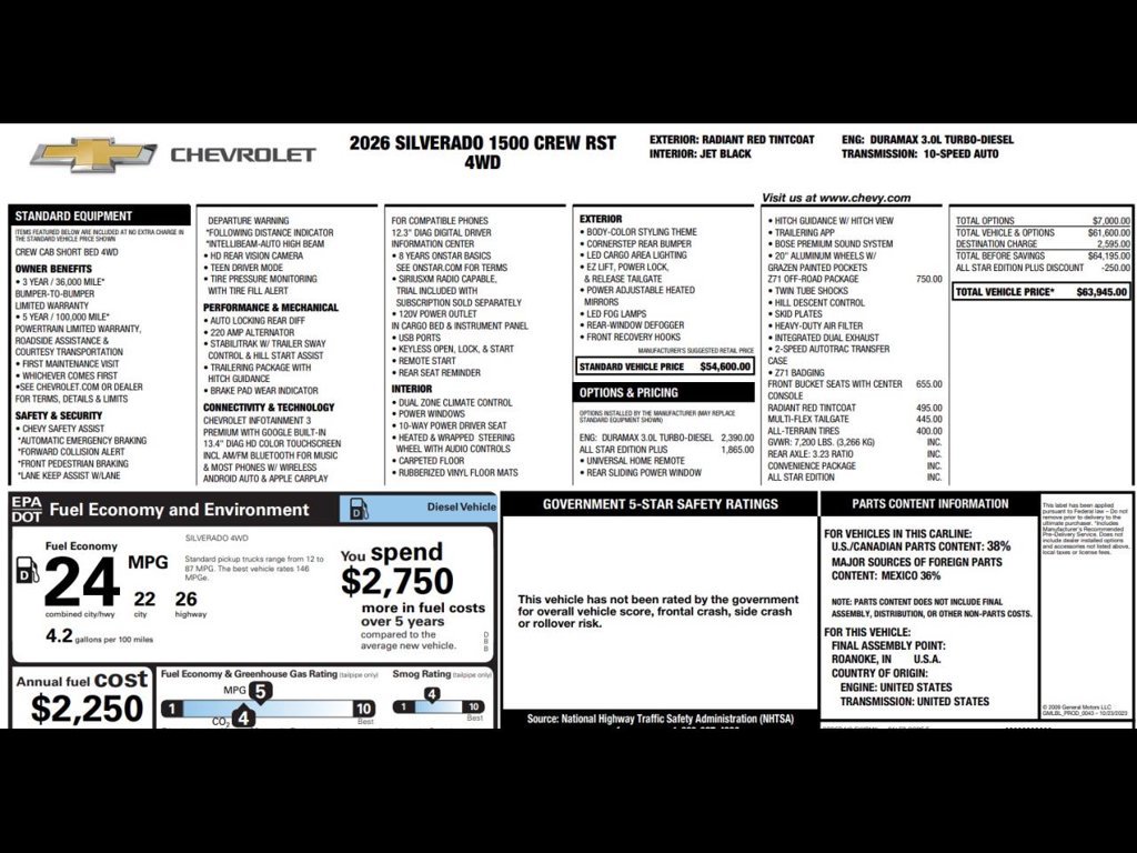 New 2026 Chevrolet Silverado 1500 RST w/ All Star Edition Plus AWD/4WD image 3