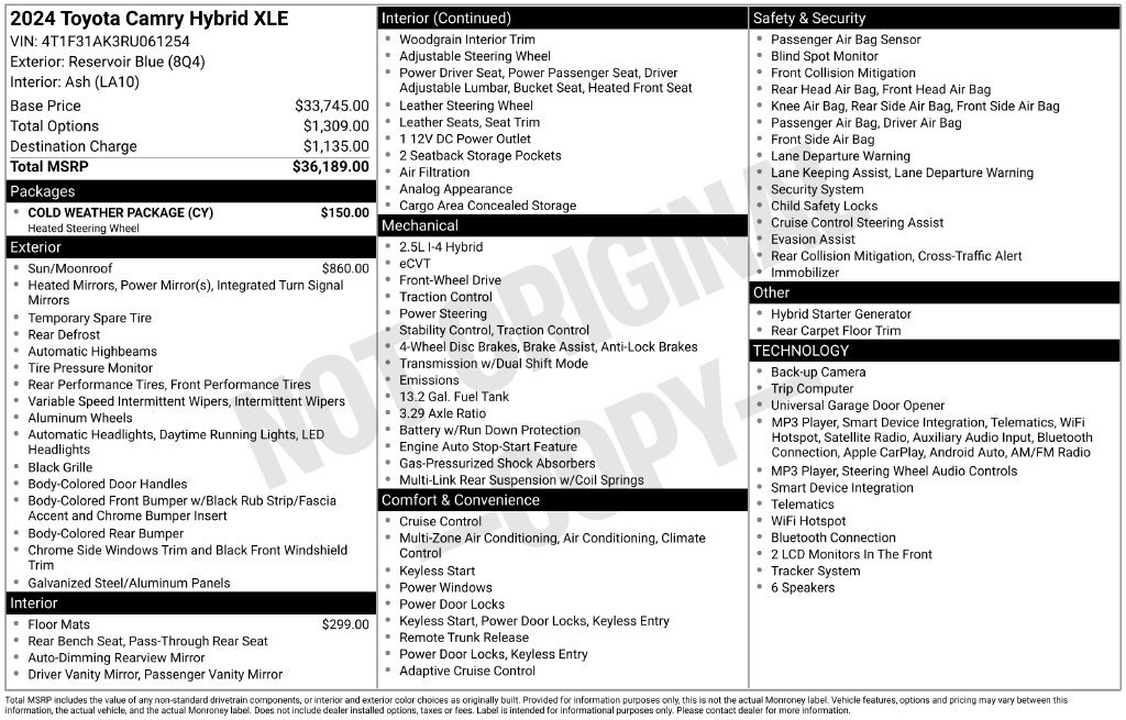 Used 2024 Toyota Camry XLE w/ Cold Weather Package FWD image 34