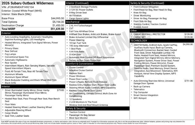 New 2026 Subaru Outback Wilderness AWD/4WD image 11