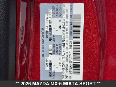 New 2026 MAZDA MX-5 Miata Sport w/ Weather Package RWD image 12