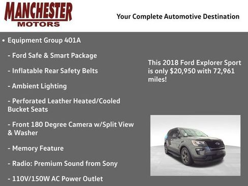 Used 2018 Ford Explorer Sport w/ Equipment Group 401A AWD/4WD image 2