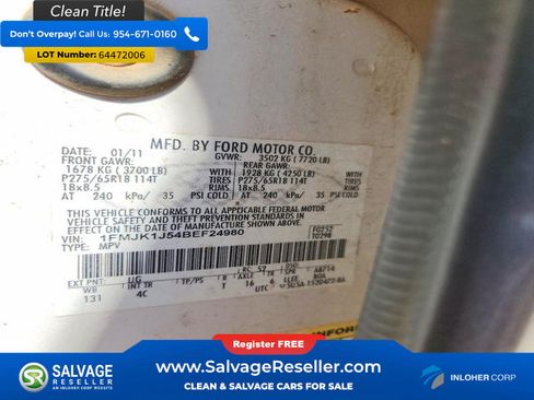 Used 2011 Ford Expedition EL XLT w/ 202A Rapid Spec Order Code AWD/4WD image 17