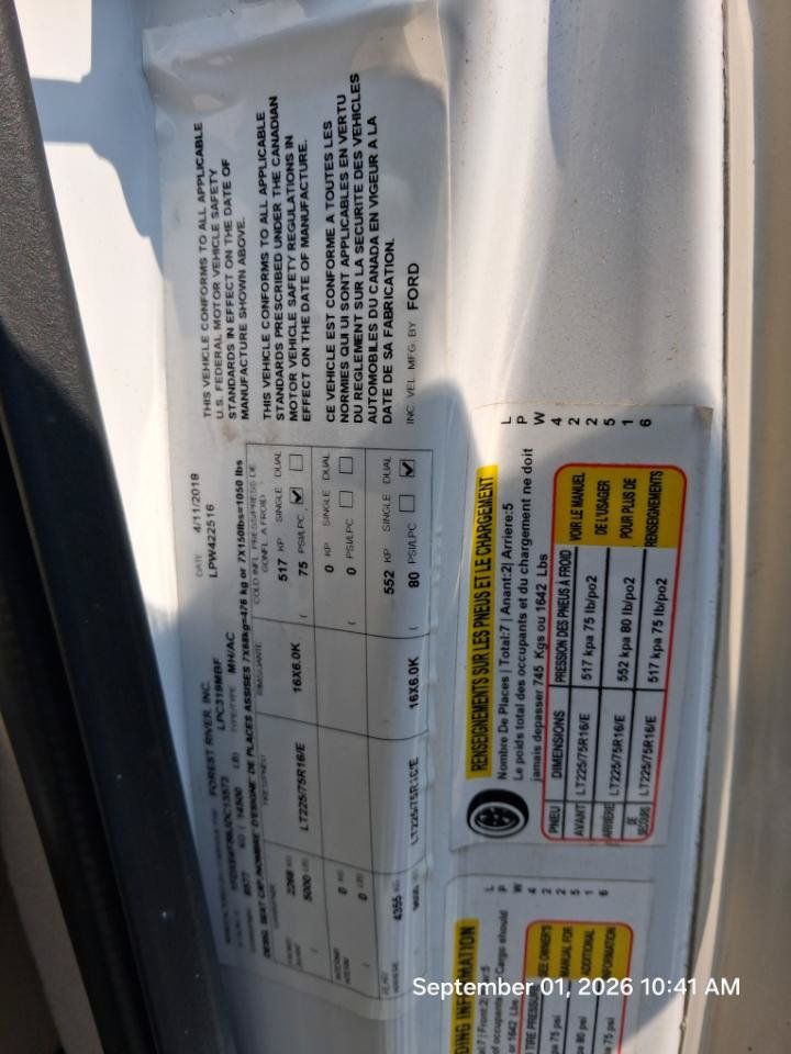 Used 2018 Ford E-450 and Econoline 450 Super Duty w/ Motorhome Prep Package RWD image 6