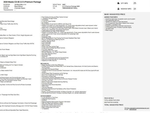 Used 2025 MAZDA CX-50 AWD 2.5 S w/ Premium Package image 2