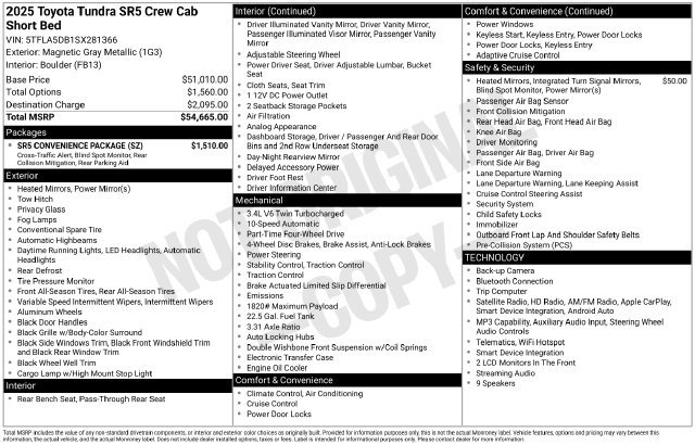 Used 2025 Toyota Tundra SR5 w/ SR5 Convenience Package AWD/4WD image 14