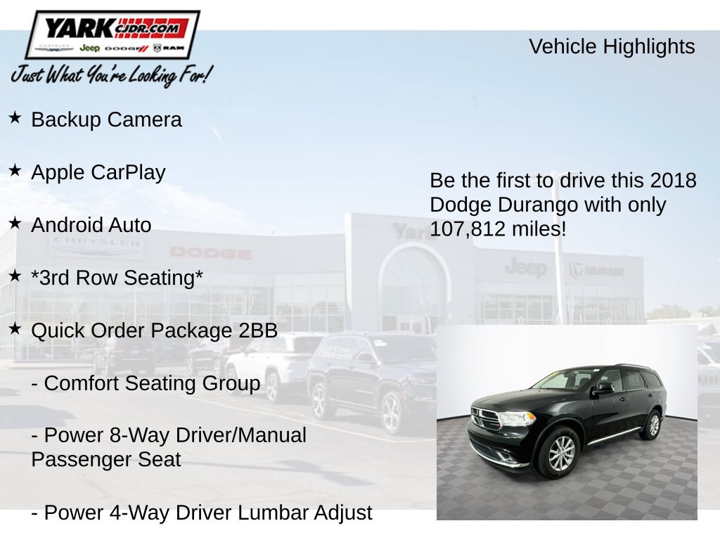 Certified 2018 Dodge Durango SXT w/ Quick Order Package 2BB AWD/4WD image 12