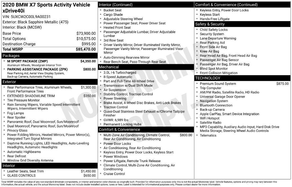 Used 2020 BMW X7 xDrive40i w/ M Sport Package AWD/4WD image 2