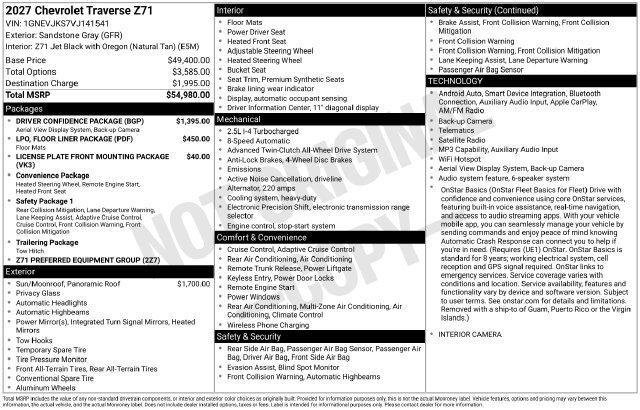 New 2027 Chevrolet Traverse Z71 w/ Driver Confidence Package AWD/4WD image 3