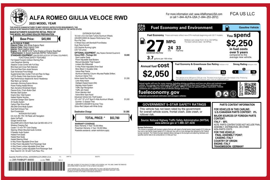 Used 2023 Alfa Romeo Giulia Veloce RWD image 3