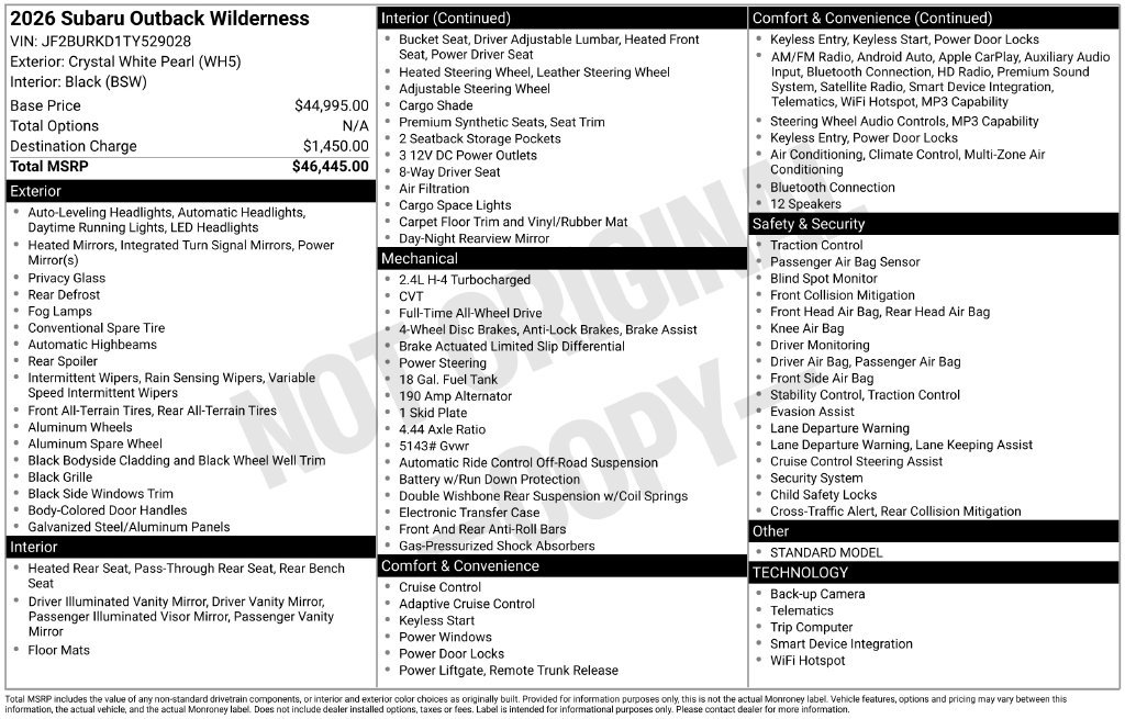 New 2026 Subaru Outback Wilderness AWD/4WD image 4